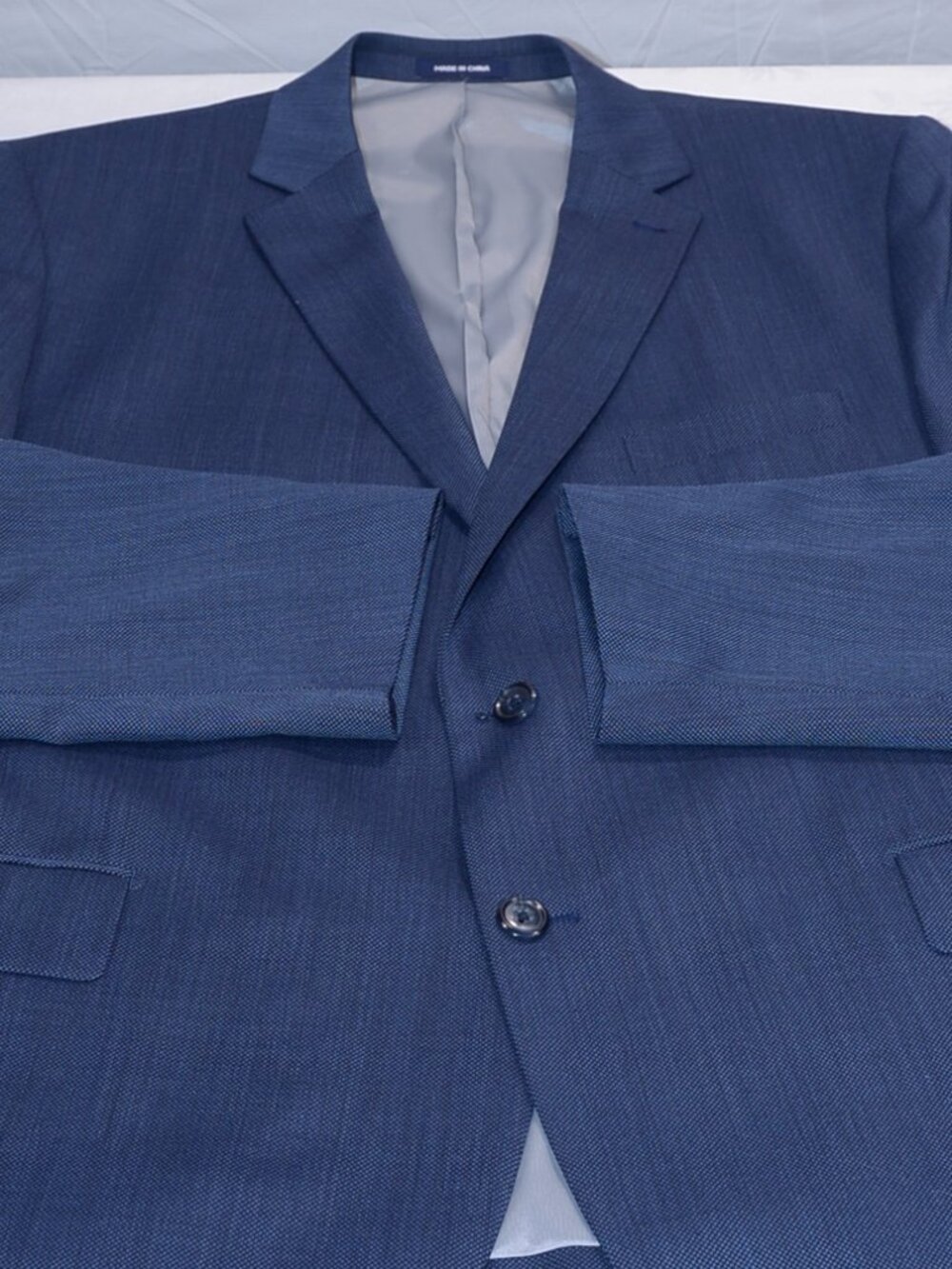 Paul Fredrick Navy Wool Blend Suit 48R / 38W Performance Stretch -- Tailored Fit